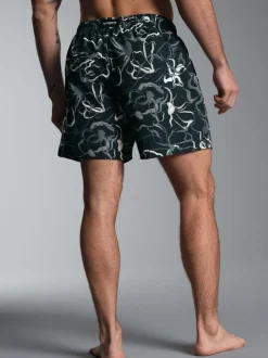 Bade-/Freizeitshorts mit Druckmotiv Schwarz