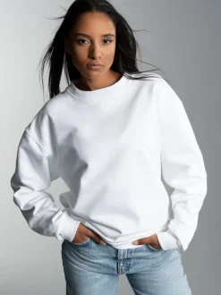 Basic Sweatshirt mit weicher Innenseite Weiss