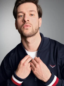 Collegejacke mit kontrastfarbigen Elementen Navy