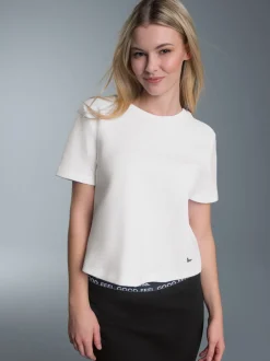 Cropped Oversized T-Shirt in Waffeloptik Weiss