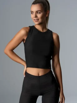 Cropped Top aus elastischem Doppelripp Schwarz