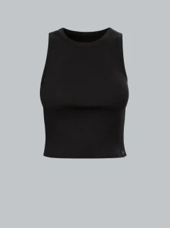 Cropped Top aus elastischem Doppelripp Schwarz