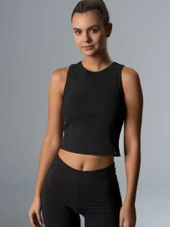 Cropped Top aus elastischem Doppelripp Schwarz