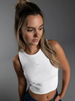 Cropped Top aus elastischem Doppelripp Weiss