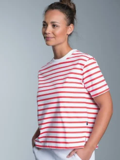 Cropped T-Shirt mit Ringelmuster Koralle