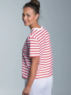 Cropped T-Shirt mit Ringelmuster Koralle