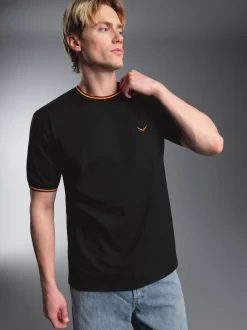 Deutschland T Shirt mit kontrastfarbigen Bündchen Schwarz