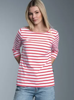 Dreiviertelarm Shirt mit RingelmusterKoralle