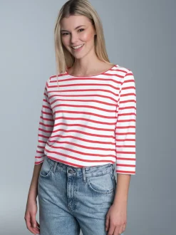 Dreiviertelarm Shirt mit RingelmusterKoralle