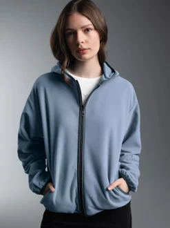 Fleece Kapuzenjacke Pearl-blue