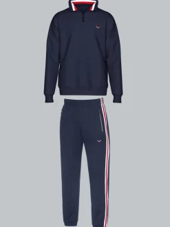 Freizeitanzug mit Ringelkragen und Kontraststreifen Navy