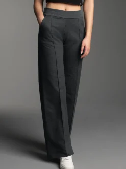 Freizeithose mit weitem Bein und hohem Bund Anthrazit-melange