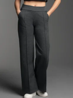 Freizeithose mit weitem Bein und hohem Bund Anthrazit-melange