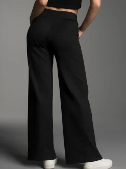 Freizeithose mit weitem Bein und hohem Bund Schwarz
