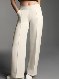 Freizeithose mit weitem Bein und hohem Bund Natur
