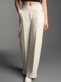 Freizeithose mit weitem Bein und hohem Bund Natur
