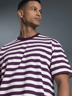 Heavy T-Shirt mit Ringelmuster Aubergine