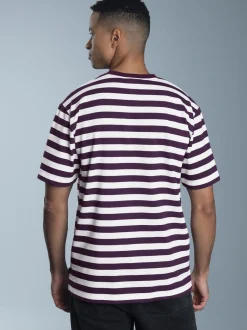 Heavy T-Shirt mit Ringelmuster Aubergine