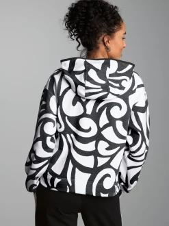 Hoodie mit abstraktem Allover-Print Weiss