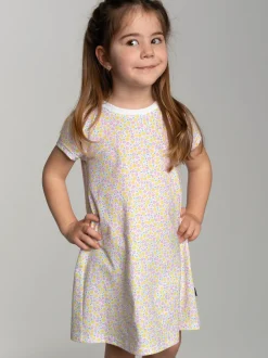 Kleid mit Allover Blumen-Print Weiss