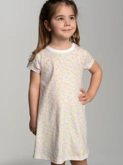 Kleid mit Allover Blumen-Print Weiss