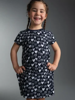 Kleid mit süßen Herz Motiven Navy