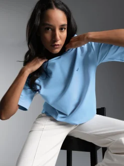 Kurzarm Hoodie Iceblue-melange