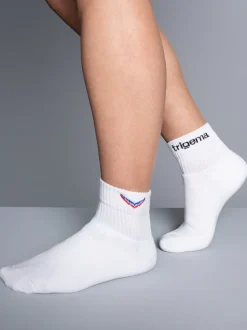 Kurze Sportsocken mit trigema Schriftzug Weiss