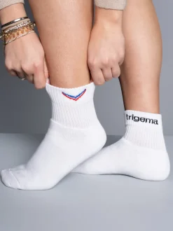 Kurze Sportsocken mit trigema Schriftzug Weiss