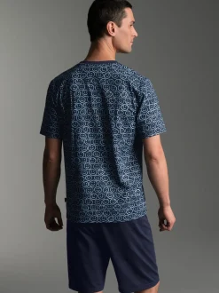 Kurzer Schlafanzug mit Smiley-Motiv Navy