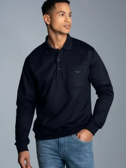 Langarm Polo aus Sweat-Qualität Navy