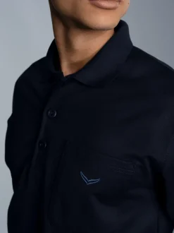 Langarm Polo aus Sweat-Qualität Navy