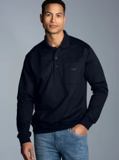 Langarm Polo aus Sweat-Qualität Navy