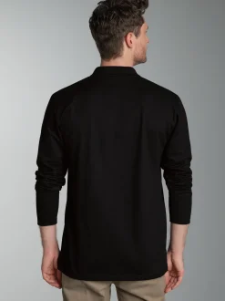 Langarm Poloshirt mit Armbündchen Schwarz