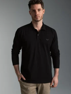 Langarm Poloshirt mit Armbündchen Schwarz
