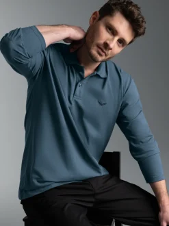 Langarm Poloshirt mit Armbündchen Jeans-melange