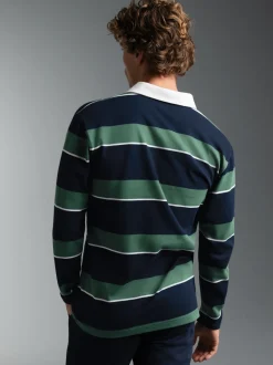 Langarm Poloshirt mit Ringelmuster Navy