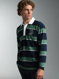 Langarm Poloshirt mit Ringelmuster Navy