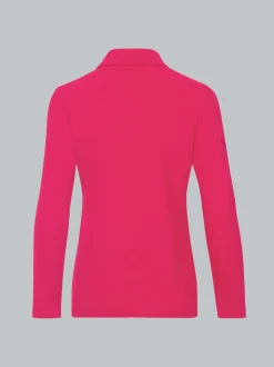Langarm Poloshirt ohne Knopfleiste Koralle