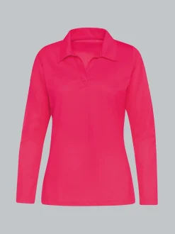 Langarm Poloshirt ohne Knopfleiste Koralle