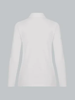 Langarm Poloshirt ohne Knopfleiste Weiss
