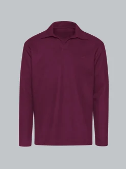 Langarm Poloshirt ohne Knopfleiste in Waffeloptik Sangria