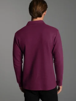 Langarm Poloshirt ohne Knopfleiste in Waffeloptik Sangria