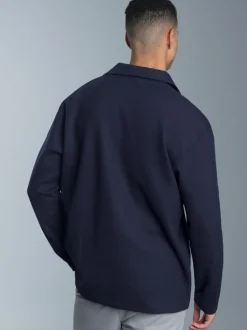 Langarm Poloshirt ohne Knopfleiste in Waffeloptik Navy