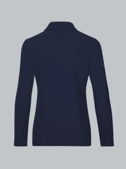 Langarm Poloshirt ohne Knopfleiste Navy