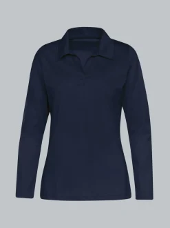 Langarm Poloshirt ohne Knopfleiste Navy