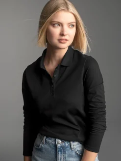 Langarm Poloshirt Schwarz