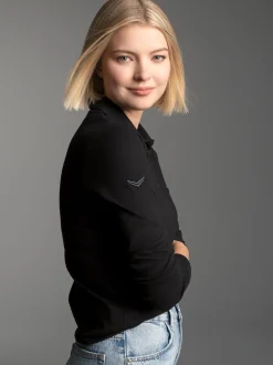 Langarm Poloshirt Schwarz