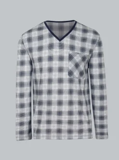 Langarm Schlafshirt mit klassischem Karo-Muster Navy