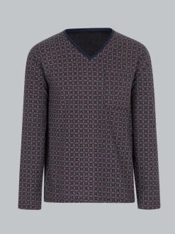 Langarm Schlafshirt mit Paisley-Muster Navy